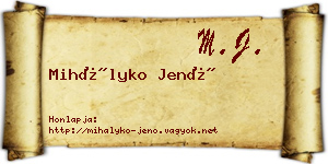 Mihályko Jenő névjegykártya